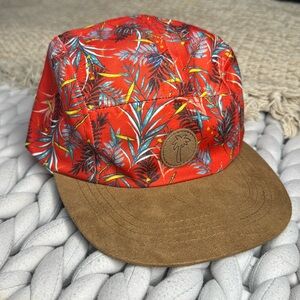 Faux Suede Brimmed Tropical Flat Cap